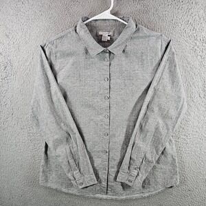 Carbon2Cobalt Womens Grey Micro Dot Cotton Button Down Shirt Size L